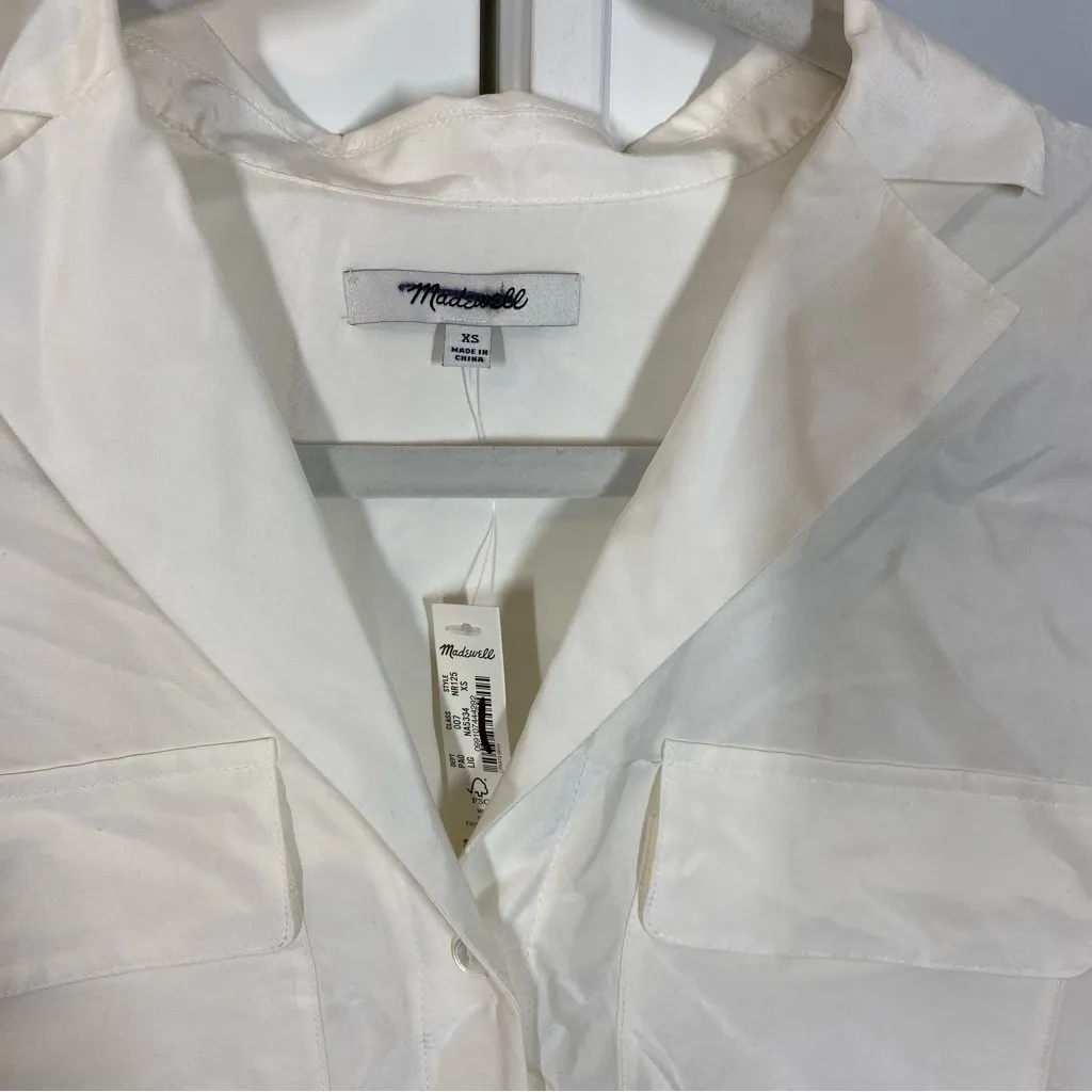 Madewell Silk Drapey Patch-Pocket Sleeveless Shirt in lighthouse‎ NR125 size xs - Image 3