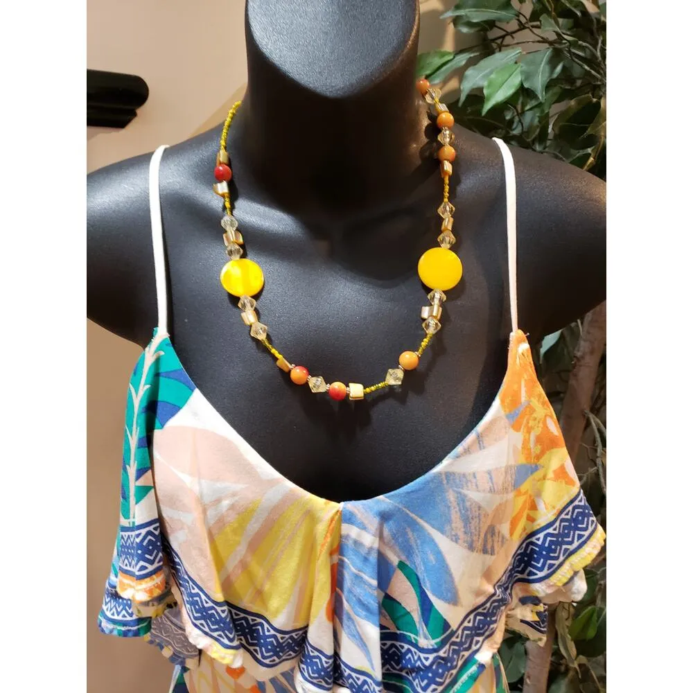 Flying Tomato Women Wide Leg Jumpsuit Small Multicolor Rayon Sleeveless Ruffle - Image 9