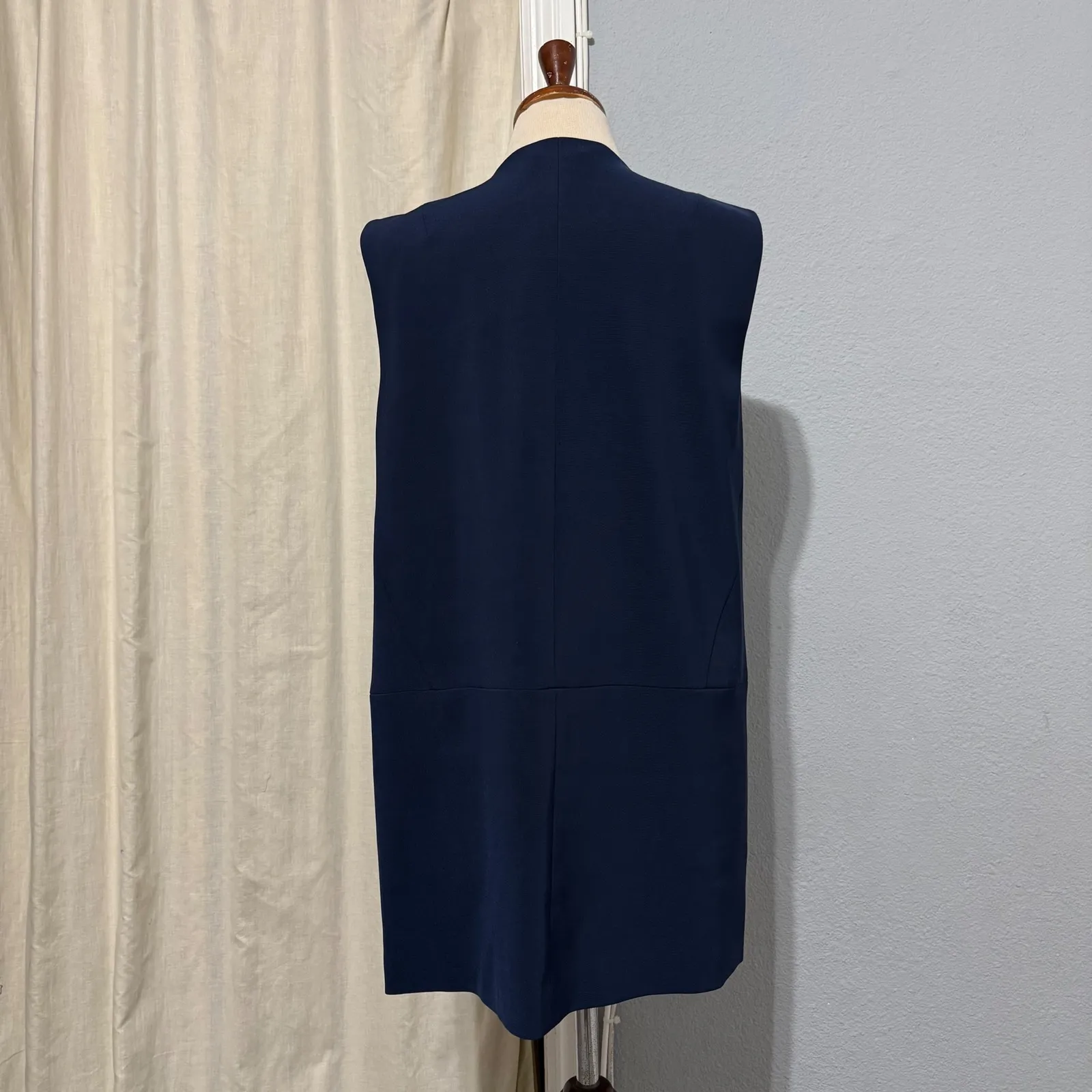 White House Black Market Women Navy Blue Sleeveless Open Tuxedo Lined Vest Sz 12 - Image 6