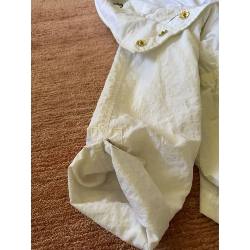 White Waterproof Parka Jacket Women M Lightweight Hood Gold Zip Snap Pockets White Size M - Image 8
