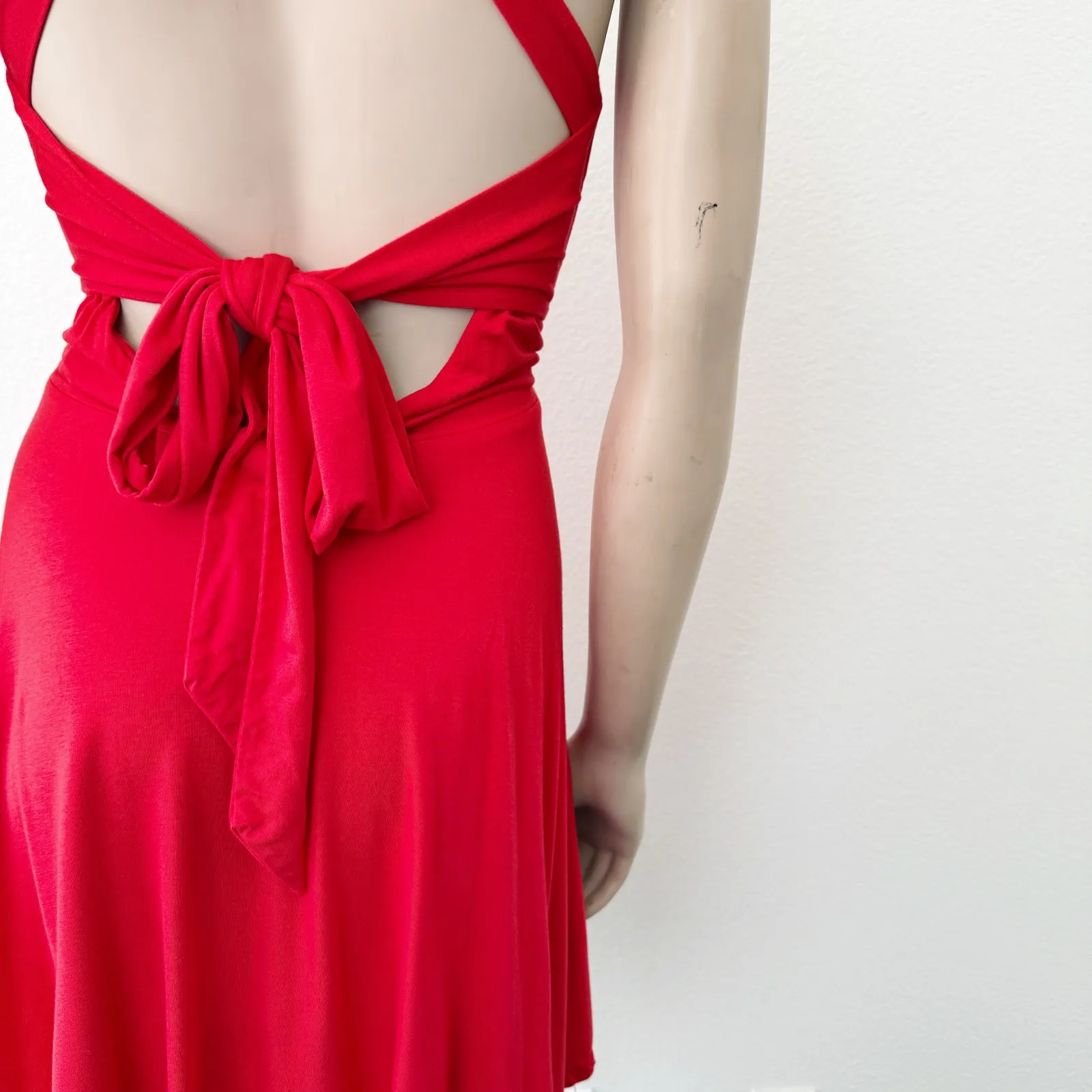 [Lovers + Friends] Red Ken Mini Dress Tie Back Fit & Flare Scoop Neck Sz Medium - Image 9