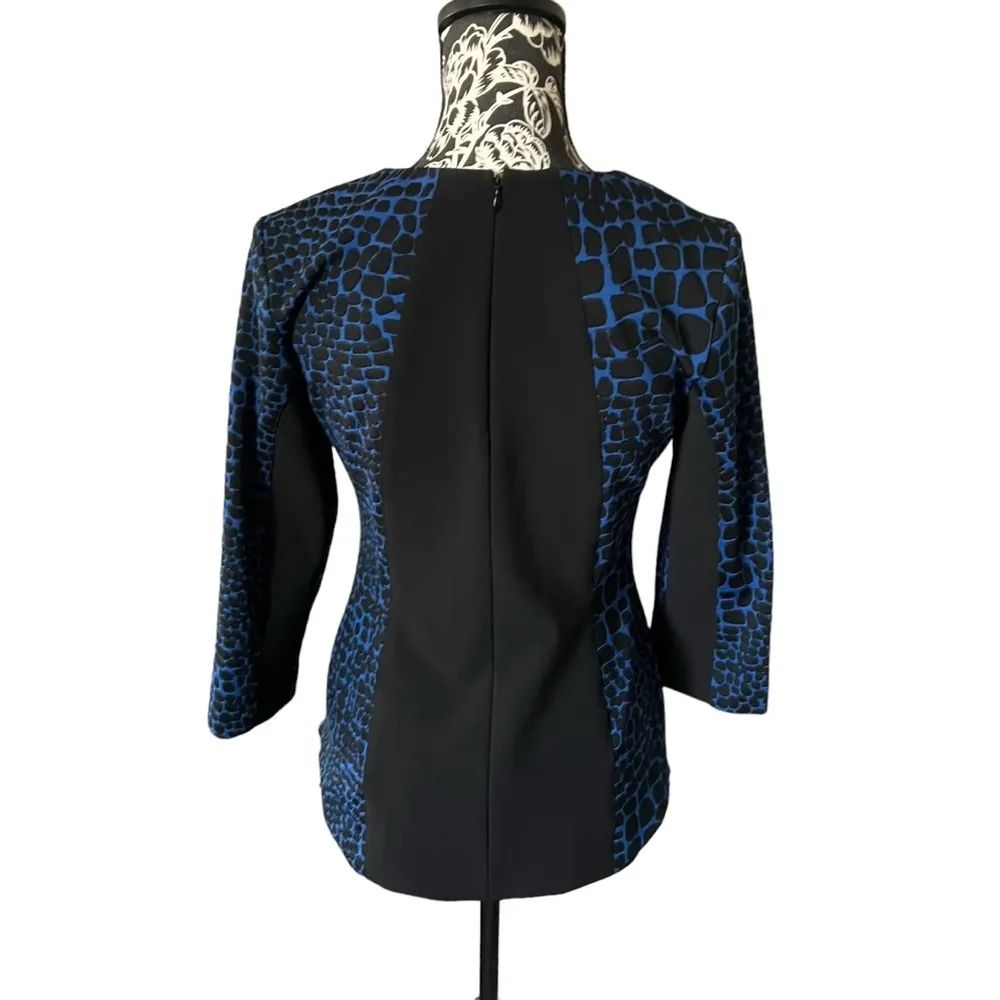 Shoshanna Blouse Shirt Top Womens Size 2 long sleeve blue leopard print EUC - Image 3