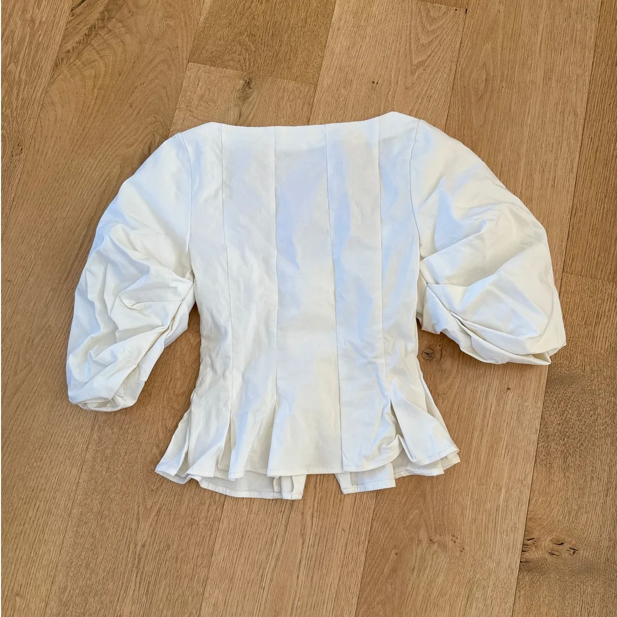 LPA - Sarita Puff Sleeve Peplum Blouse in Coconut Milk Cream - Image 3