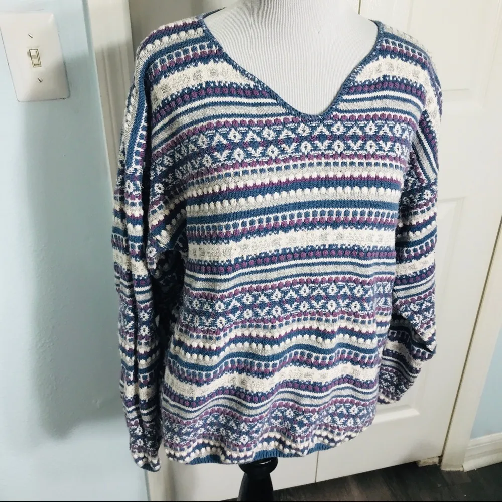 Vintage Woolrich Blue & White Striped Pattern Sweater 100% Cotton Size Medium - Image 4