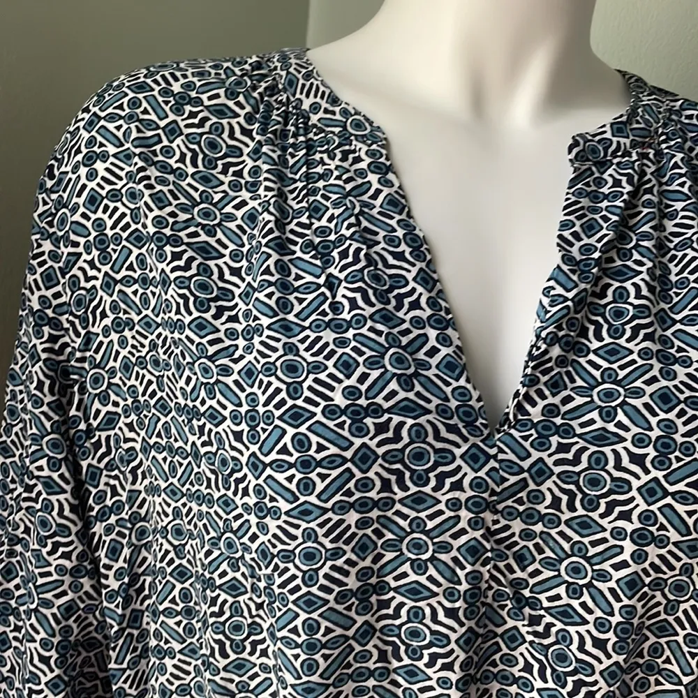 Loft blue & white shirt dress with drawstring waistband size large - Image 3