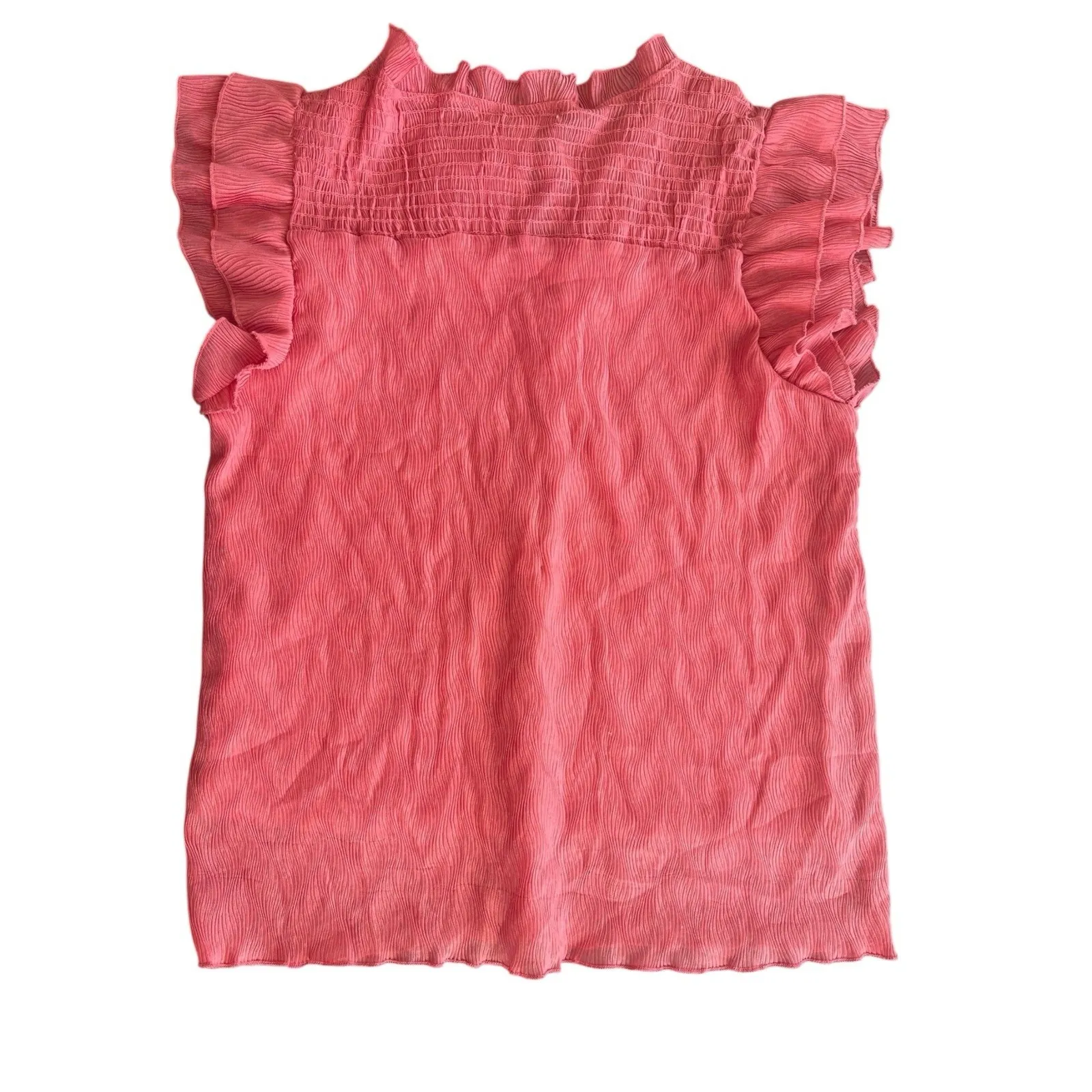 Lapis & Lillies Buttons Ruffles Short Sleeve Top Med Barbiecore Coquette Boho Pink - Image 5
