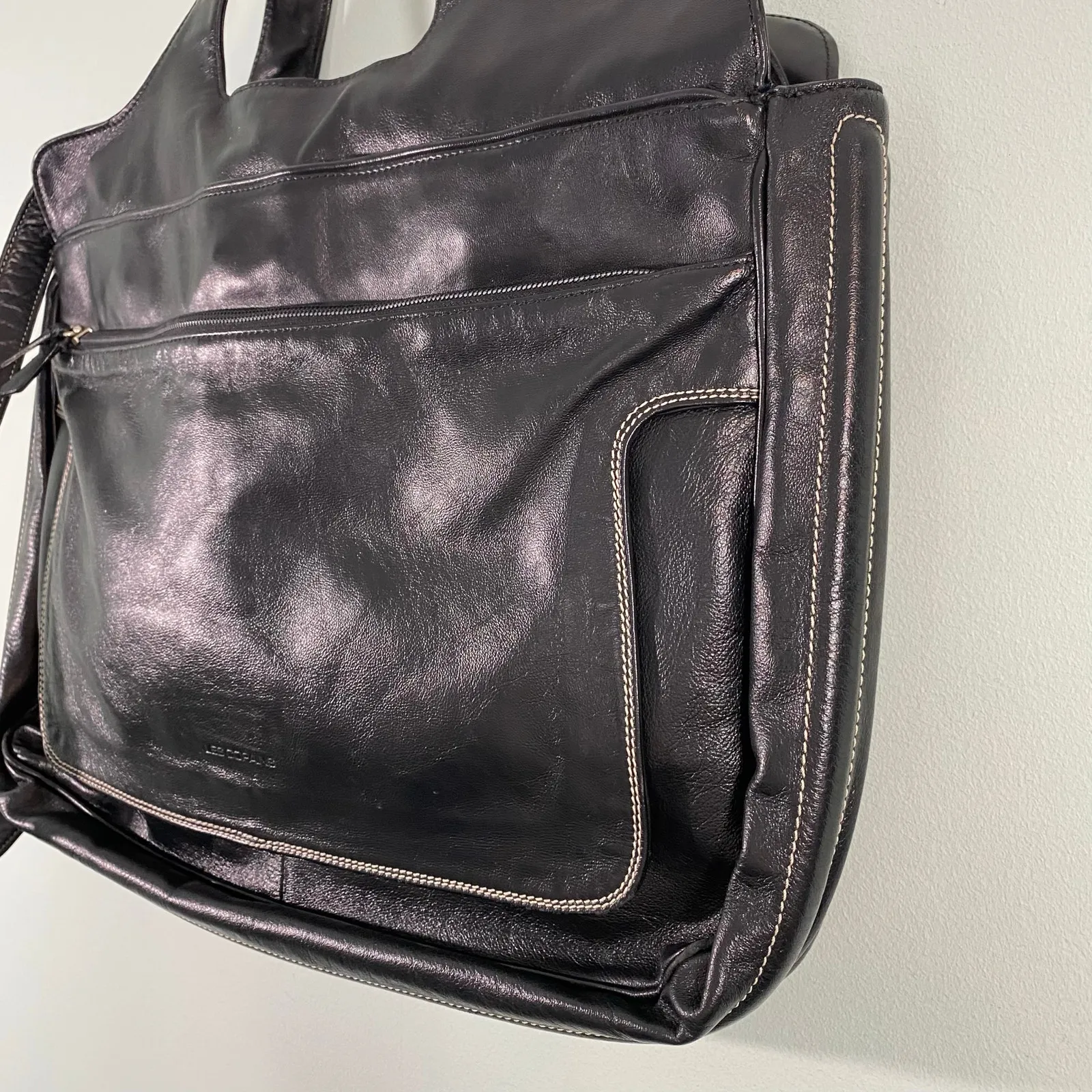 Les Copains Vtg Made In Italy Top Handle Laptop Leather Bag with Crossbody Strap - Image 3