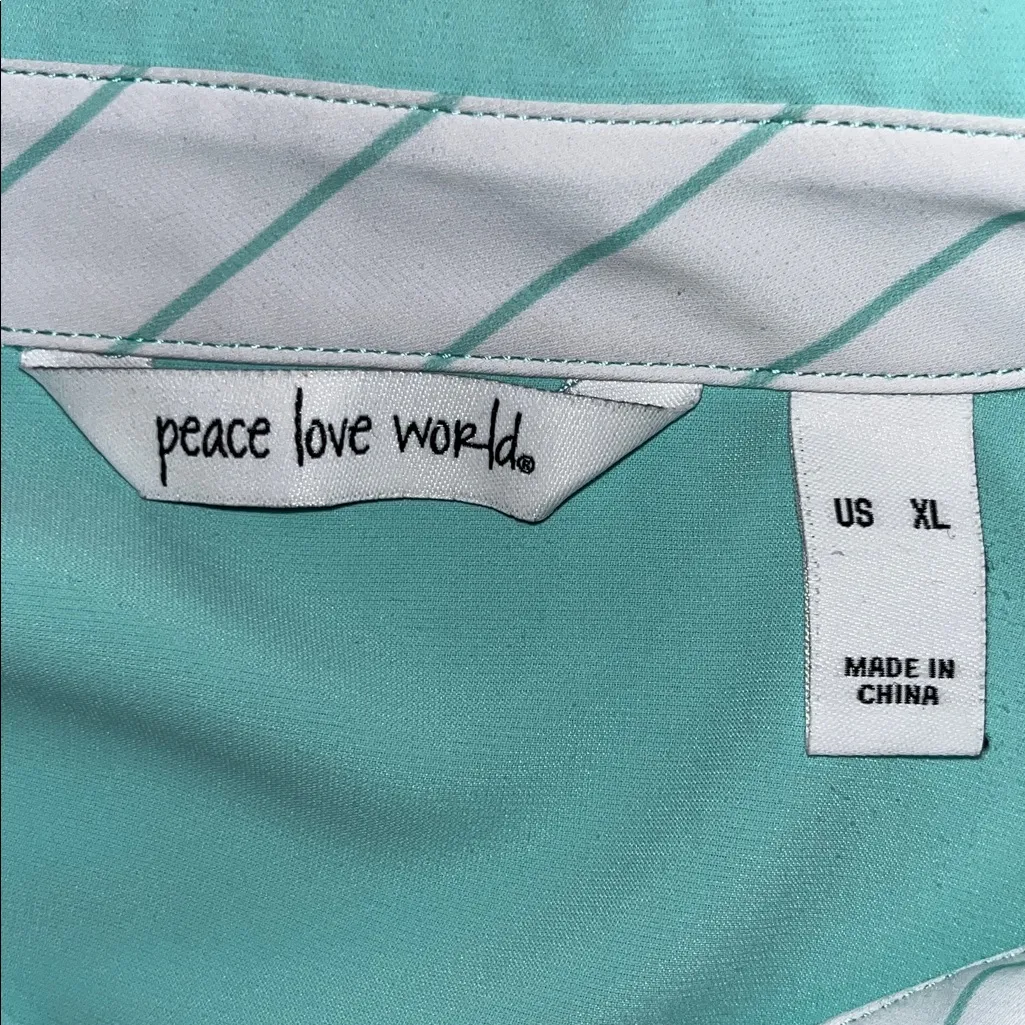 Peace Love World Size XL Turquoise - White Stripe Button Up Blouse Top - Image 4