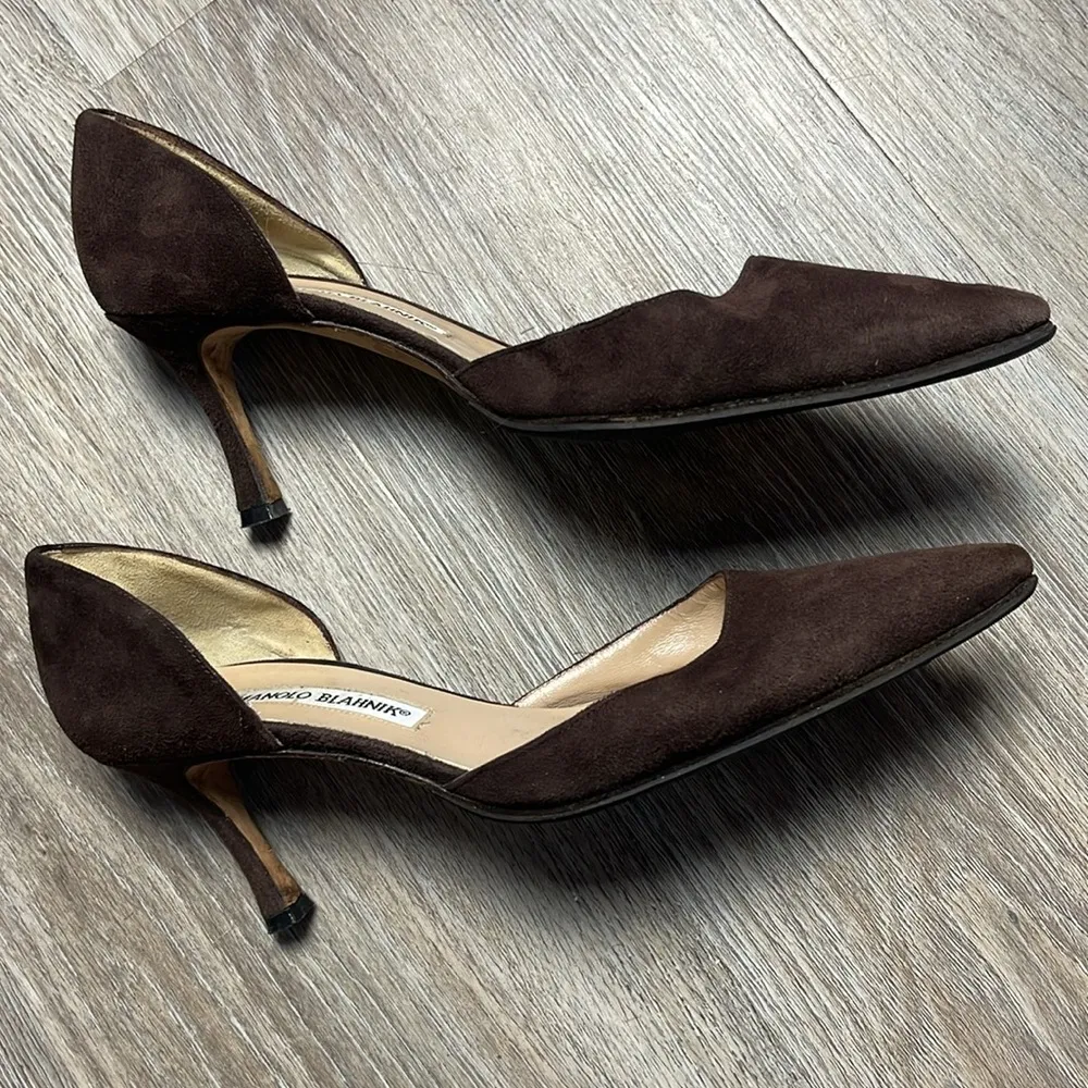 Manolo Blahnik D’Orsay Women's Brown Suede Heels Size 36.5 (US 6.5) - Image 6