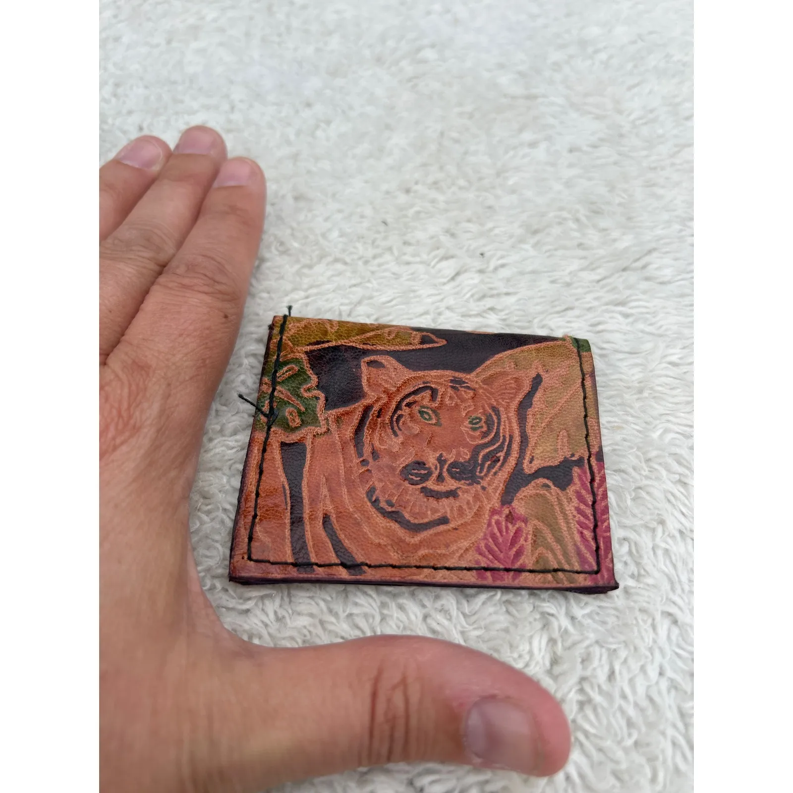 Leather Wallet Black Brown Green Embossed Tigers Multi Pocket Coin Purse India - Image 7