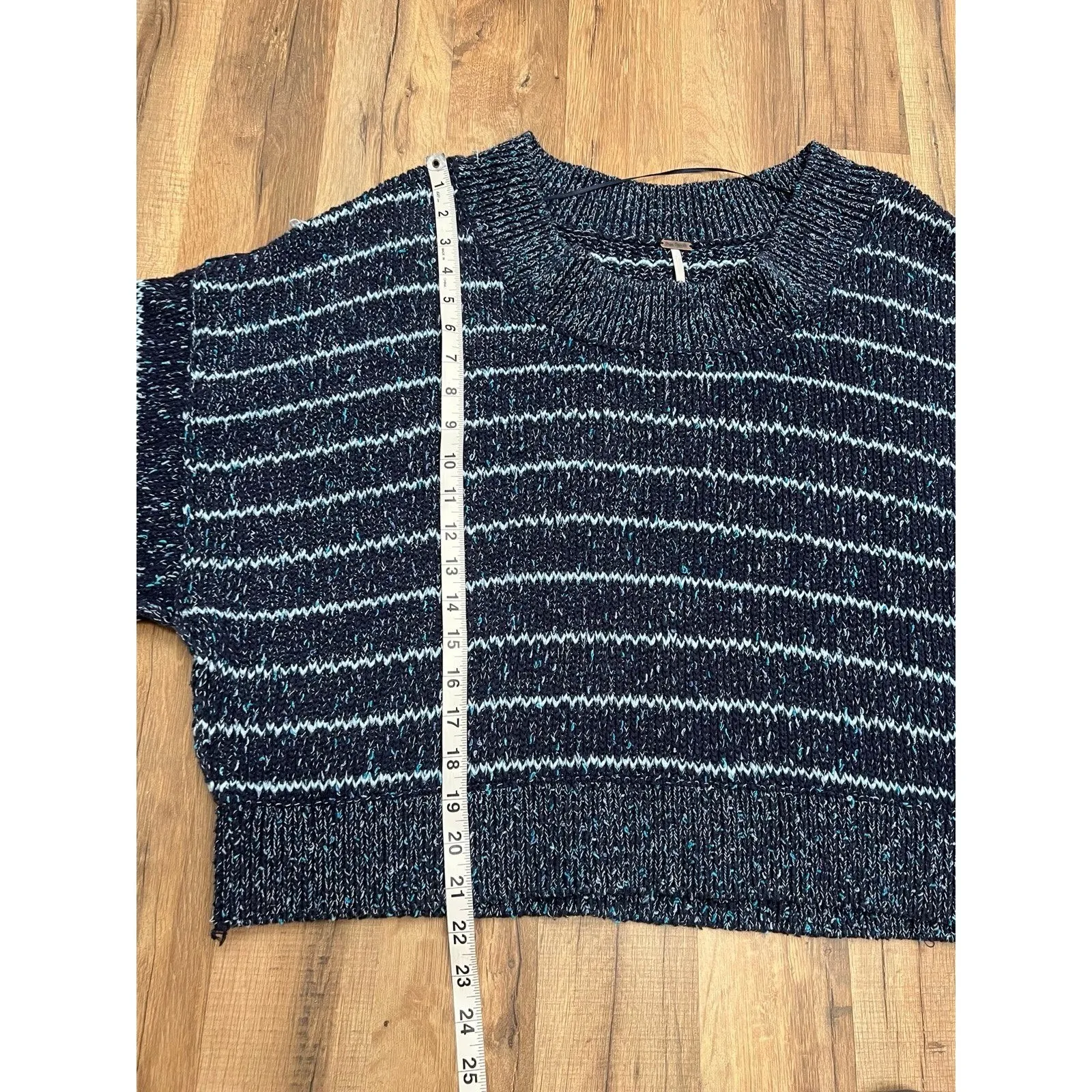 Free People Blue Striped‎ Chunky Knit Sweater Women's Size M Excellent - Image 9