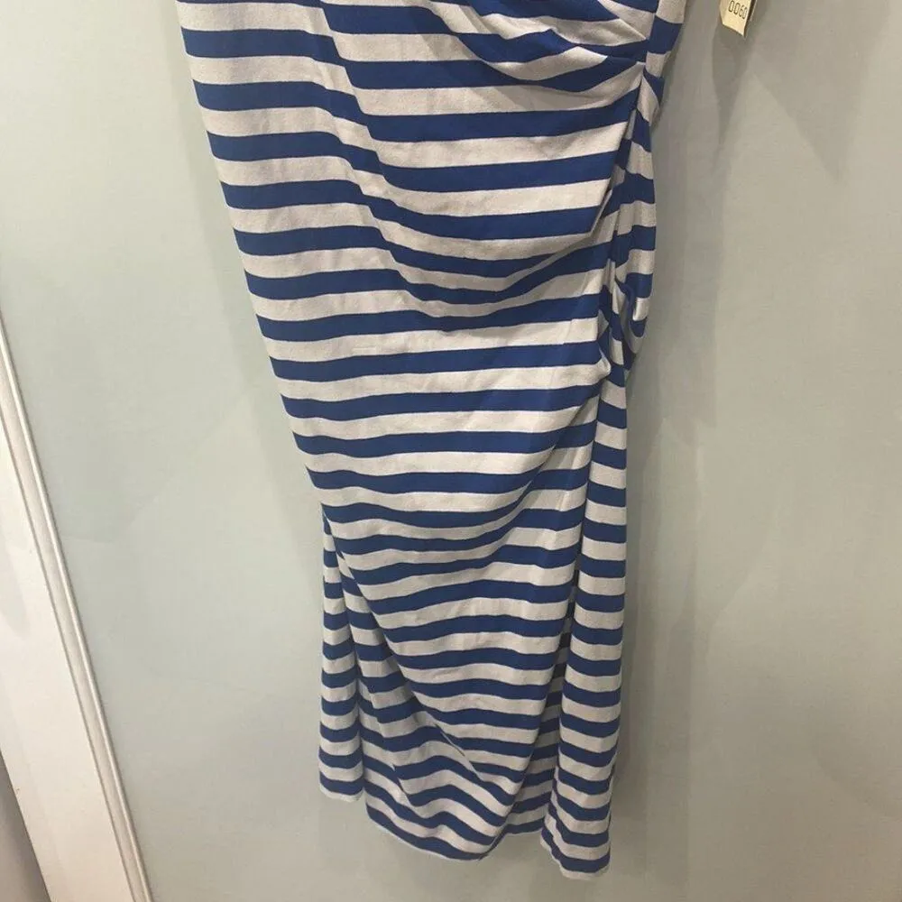 Nicole Miller New Women's Blue White Stripe Knot Scrunch Artelier Shirt Dress M - Image 4