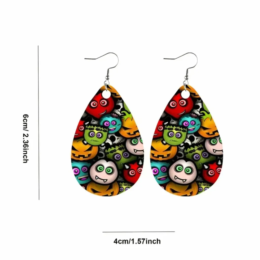 Spooky & Stylish Funny Colorful Faux Leather Teardrop Earrings‎ - Image 4