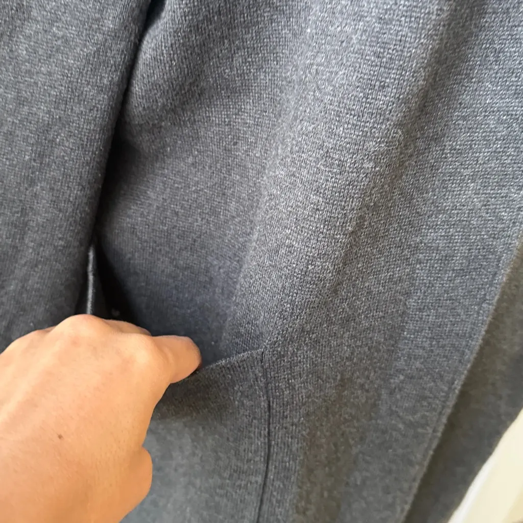 Women's Gray Cardigan Medium Organic Cotton Open Sweater Jacket with Pockets - Image 5