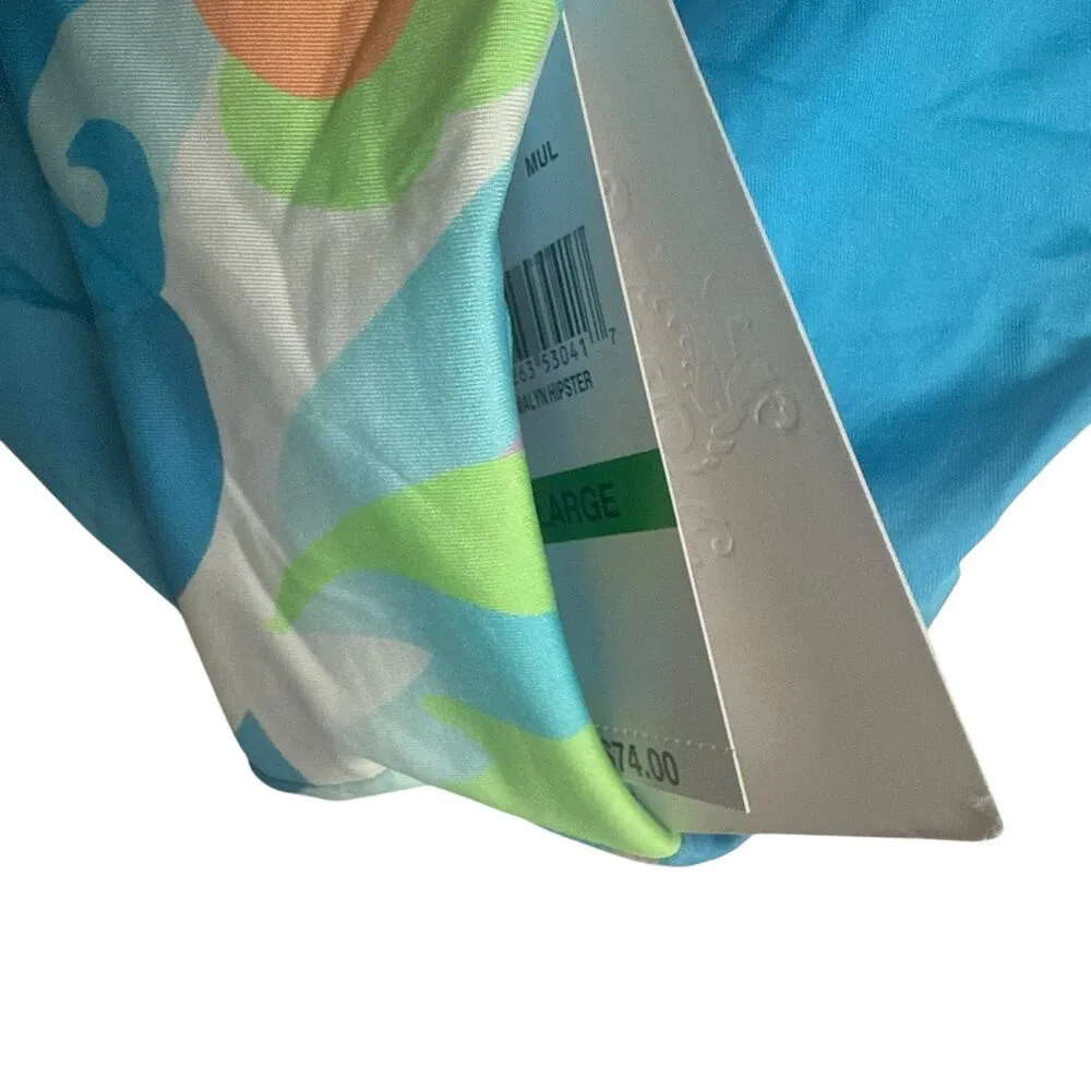 Becca Emmalyn Blue Multicolor Print Split Side Hipster Bikini Bottoms Size L - Image 6