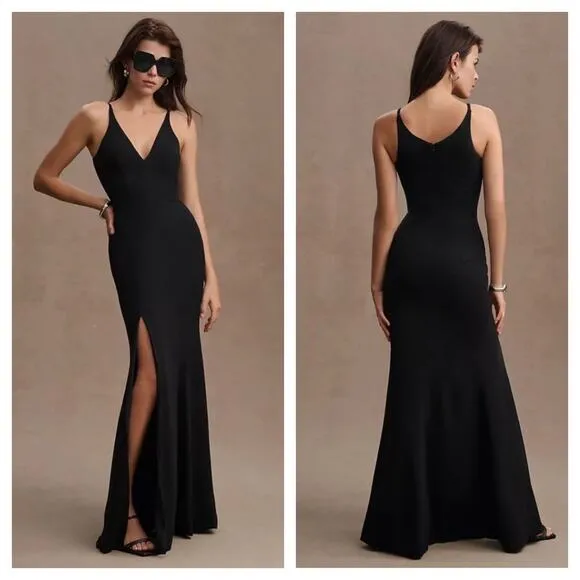 Dress The Population Iris Slit Crepe Black Gown Maxi Dress - Image 2
