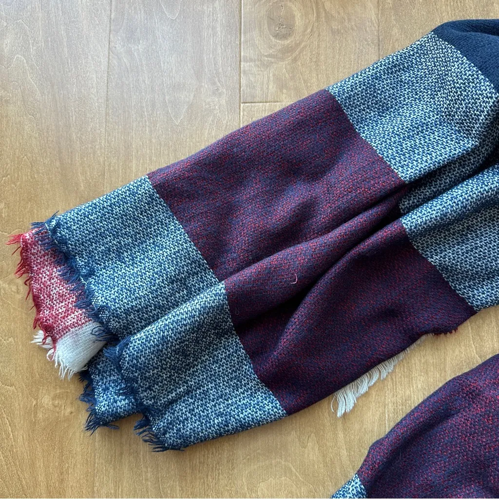 Red, White, and Navy Blue Decorative Blanket Scarf, OS - Image 3