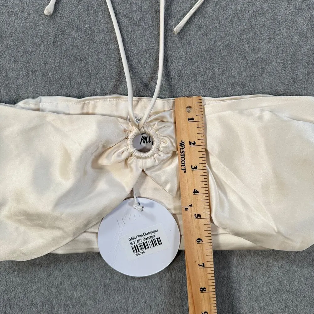 Princess Polly Odette Satin Crop Top Halter Women's 2 Champagne New - Image 5