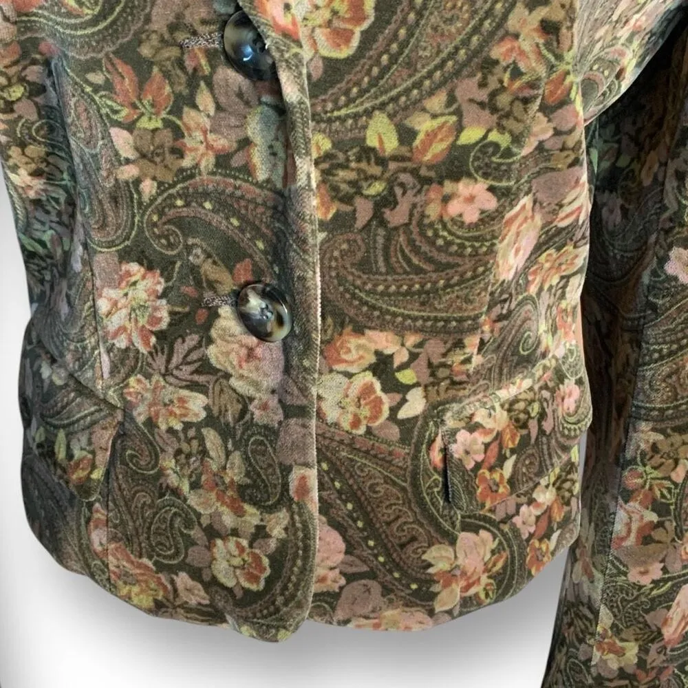 Vintage Brown Dark Floral Paisley Tailored Blazer Jacket Size 10 Made in USA Brown - Image 5