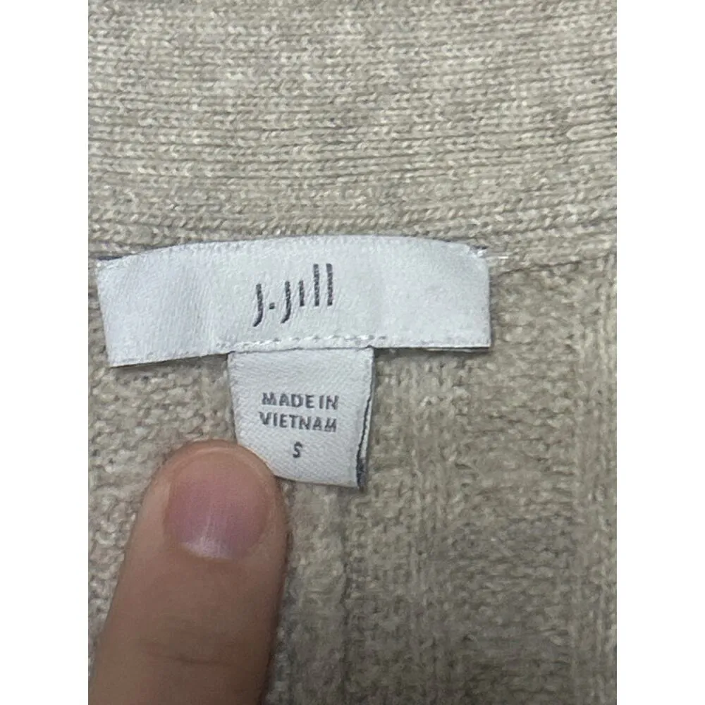 J Jill Cardigan Sweater Small Long Open Cable Knit Beige Oatmeal Duster - Image 7