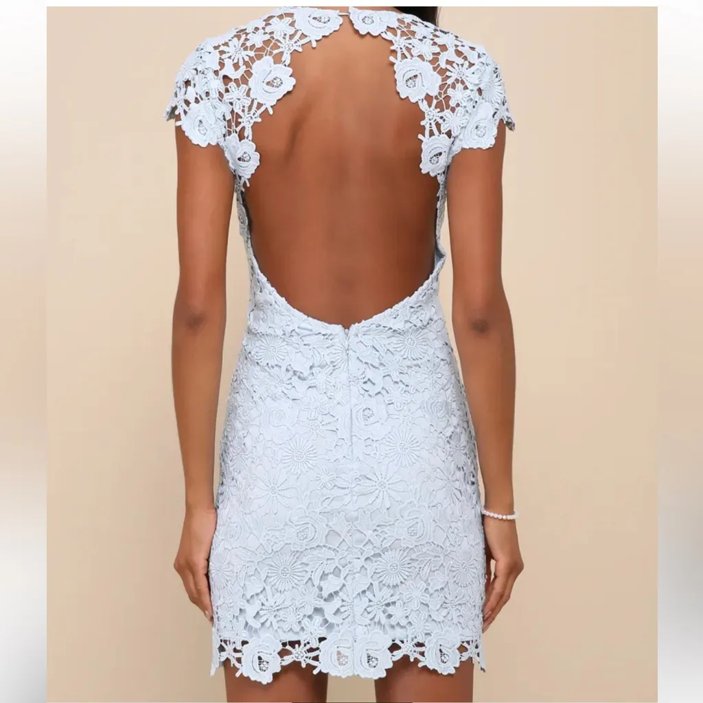 Lulu's Romance Language Light Blue Backless Lace Dress Size L - Image 11
