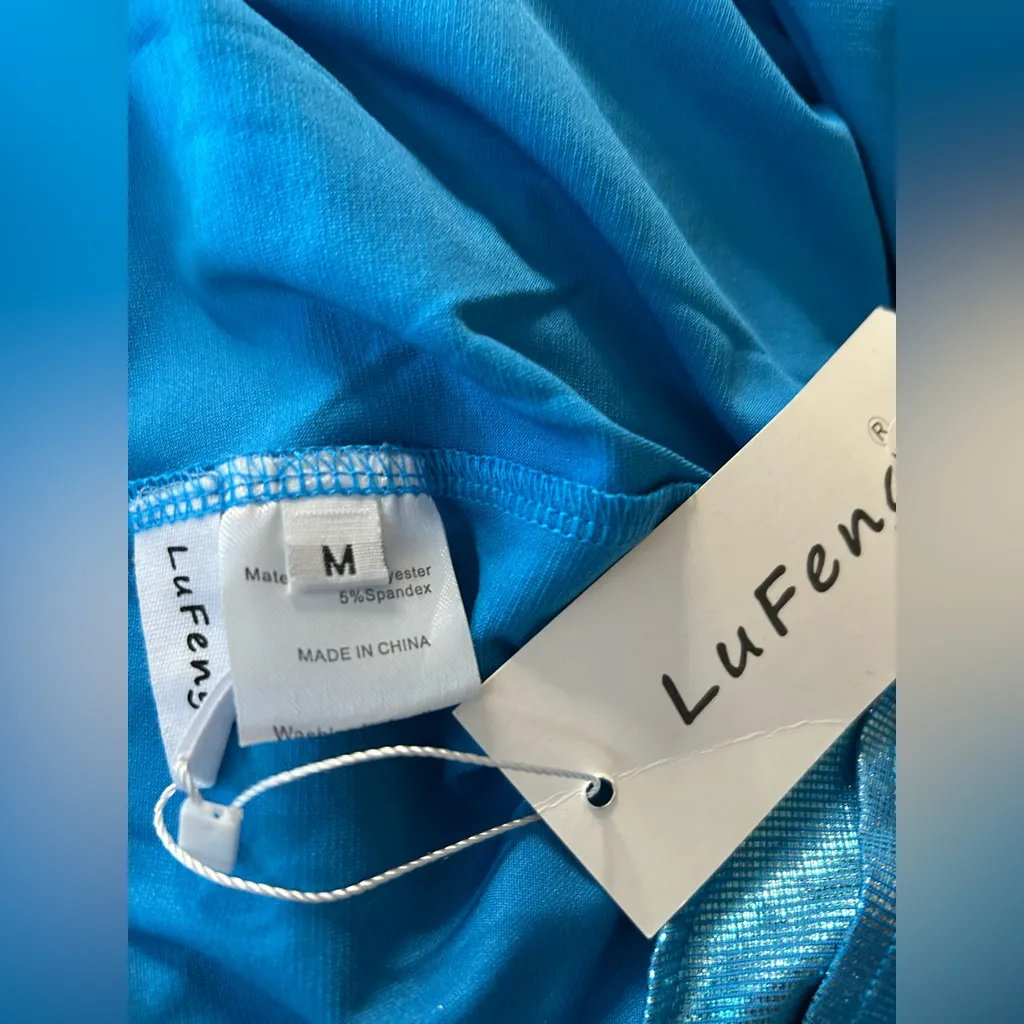 New blue Shimmery Wrap Mini Dress M Size M - Image 4