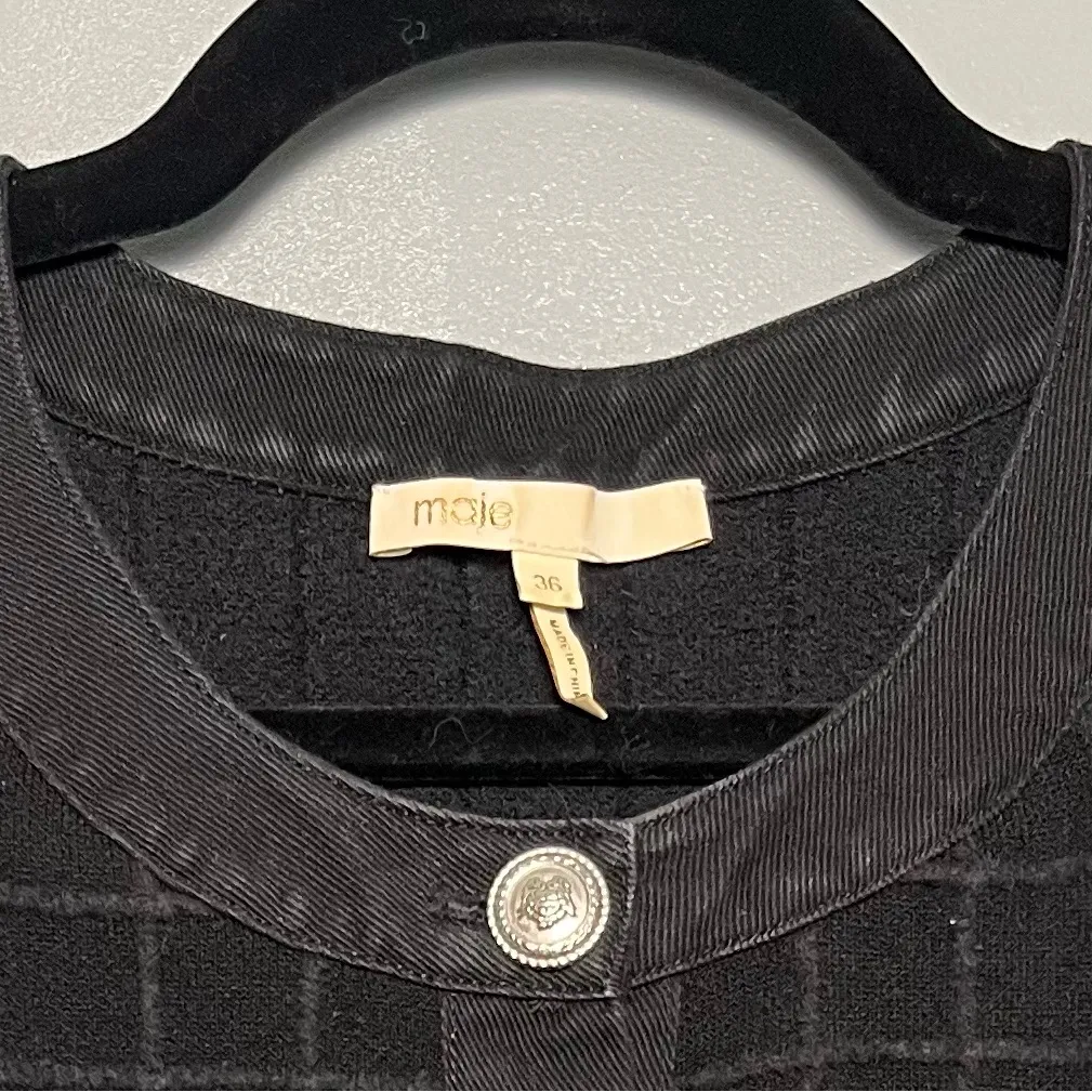 Maje Rassimy Textured Sleeveless Knit Mini Dress Black Silver Women’s Size 38/M - Image 4