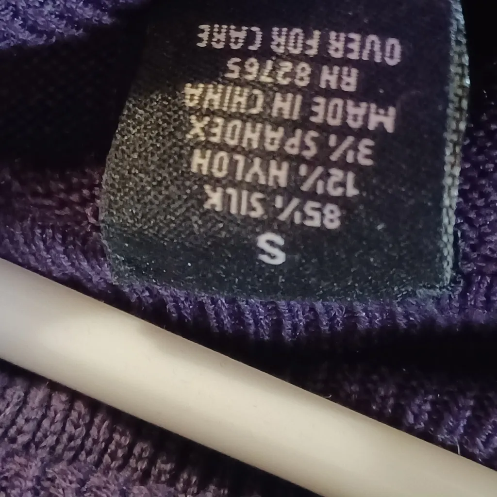 peck and peck womens small silk blend cable knit purple turtleneck sweater - Image 3