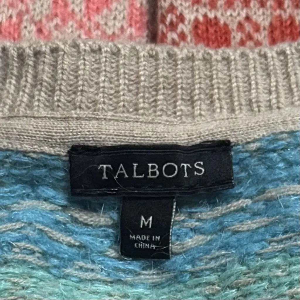 Talbots Colorful Argyle Mohair Lambswool Button Cardigan Cabincore Nordic Cozy M - Image 8