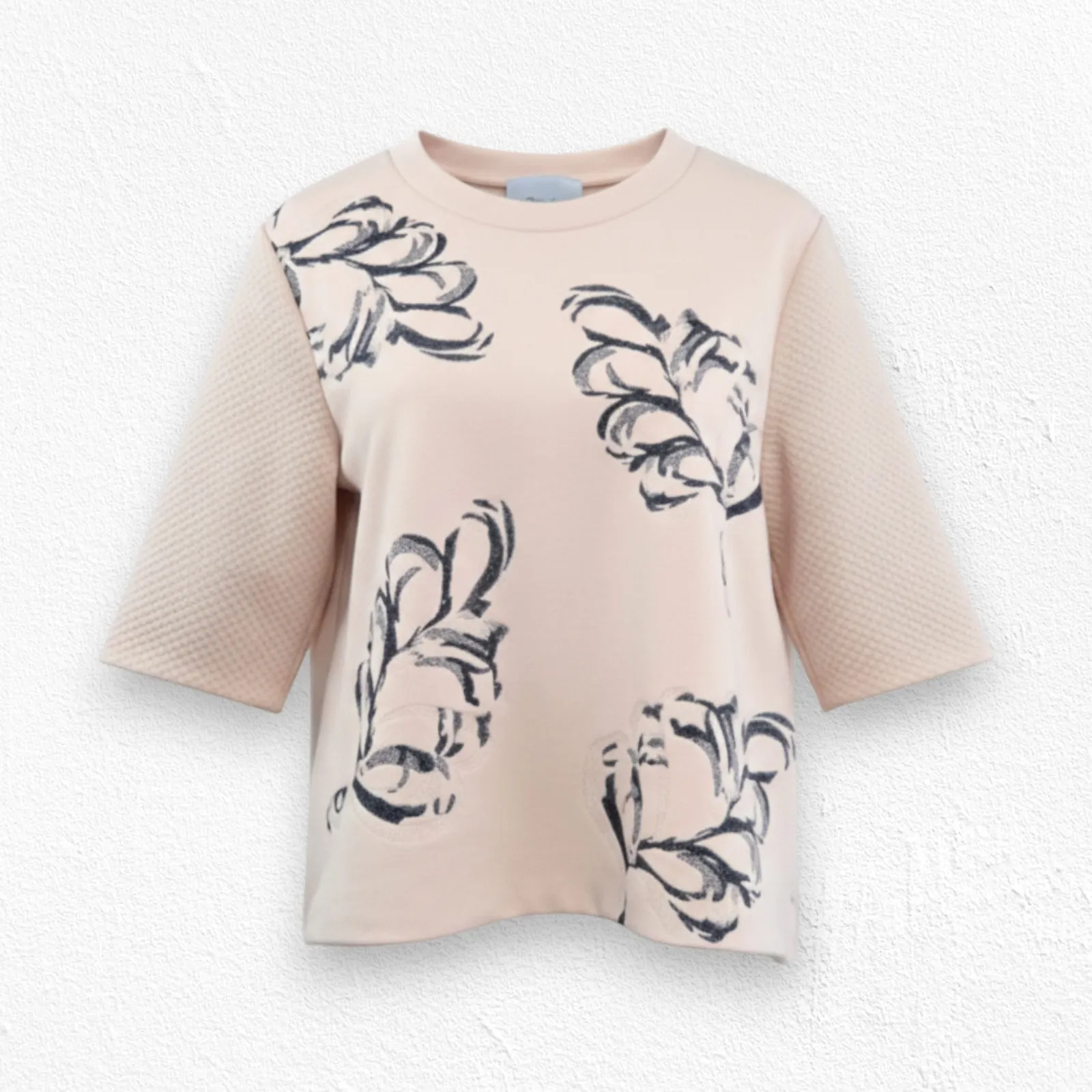 3.1 Phillip Lim Blush Pink Neutral Art Floral Textured Sleeves Knit Top Size 4 - Image 1