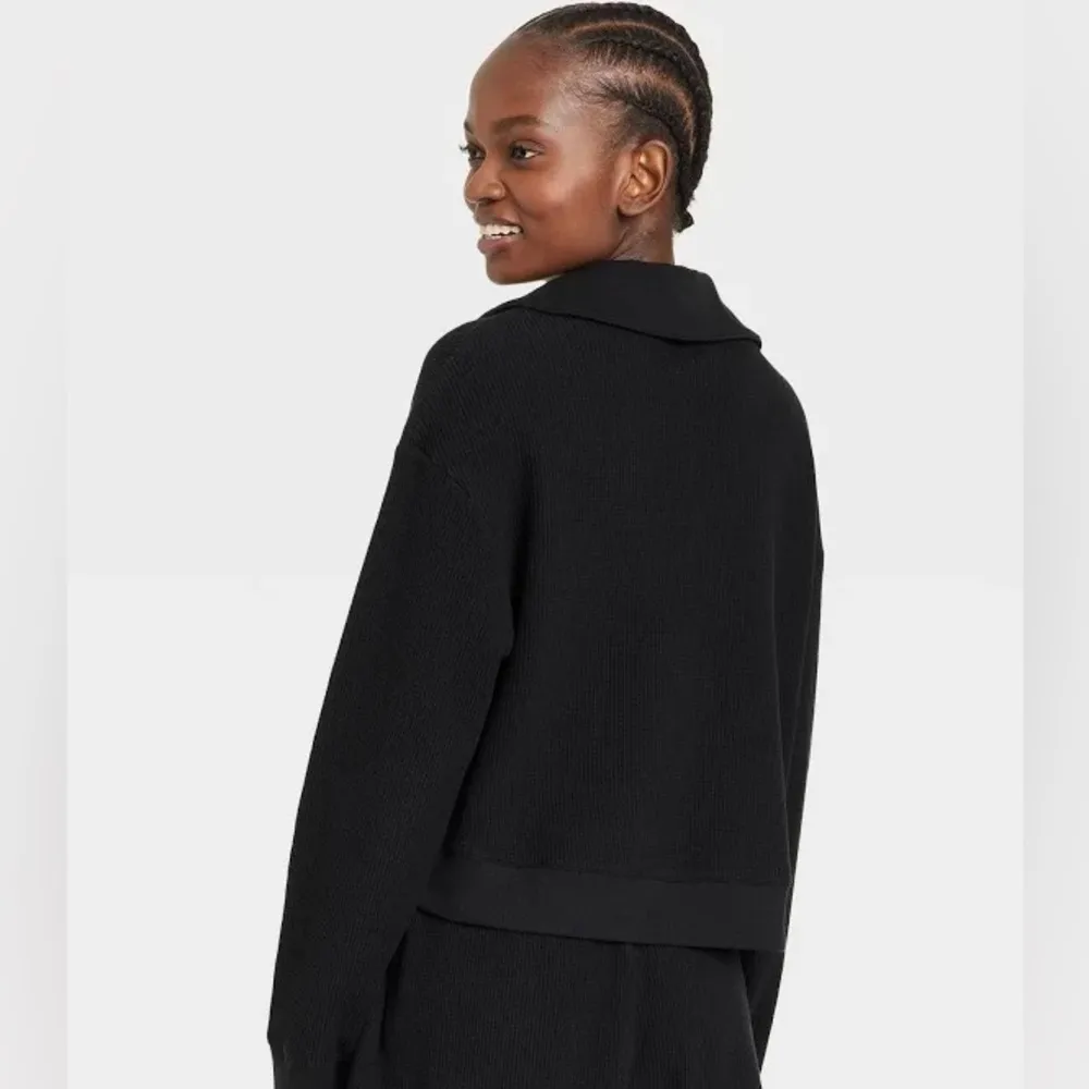 Stars Above Black Waffle Knit Quarter Zip Lounge Sleep Sweatshirt - size XXL - Image 9