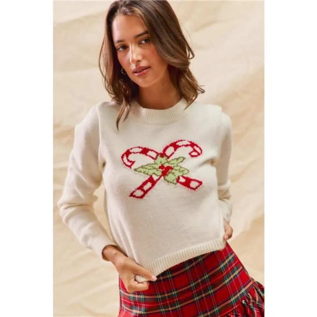SO ME Christmas Candy Cone‎ Cropped Sweater Size L - Image 5