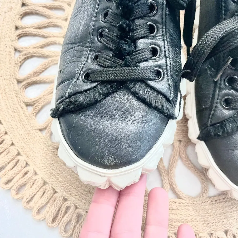 Stuart Weitzman Fringie Cover Story Sneakers Black Leather Size 6 - Image 6