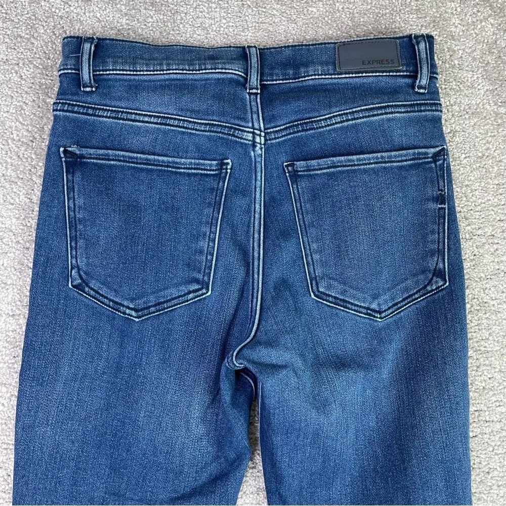 Express Jeans Women’s 4 Short Ankle Skinny High Rise Dark Denim Stretch - Image 4