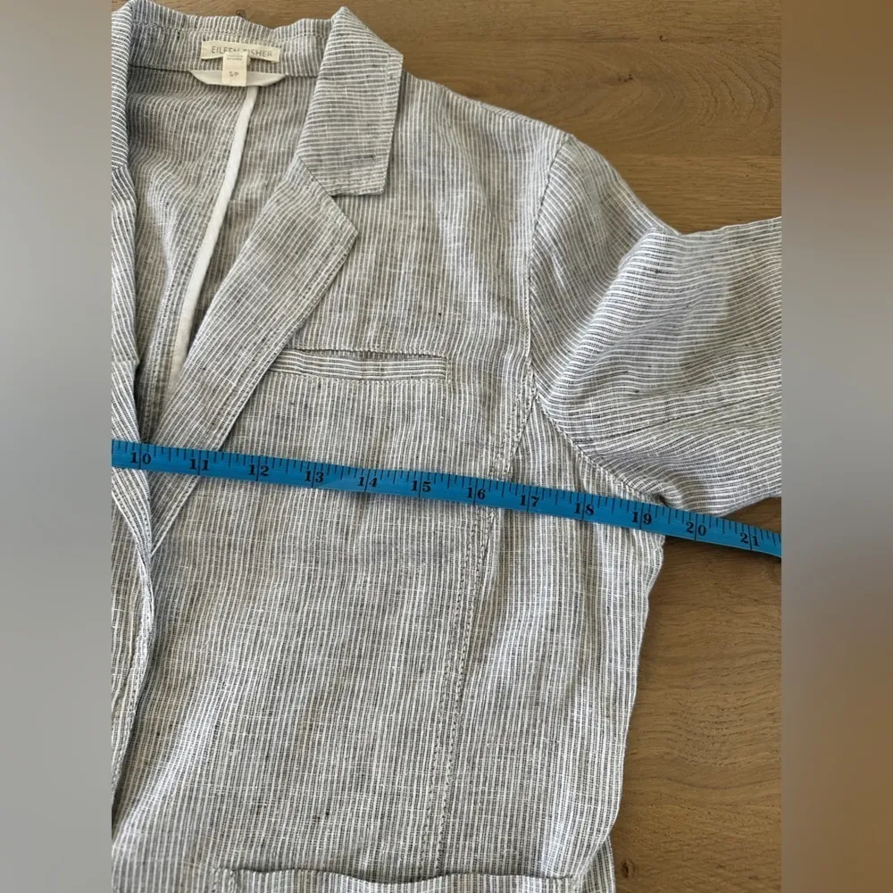 Eileen Fisher striped blazer lightweight hemp cotton white blue sz small - Image 5