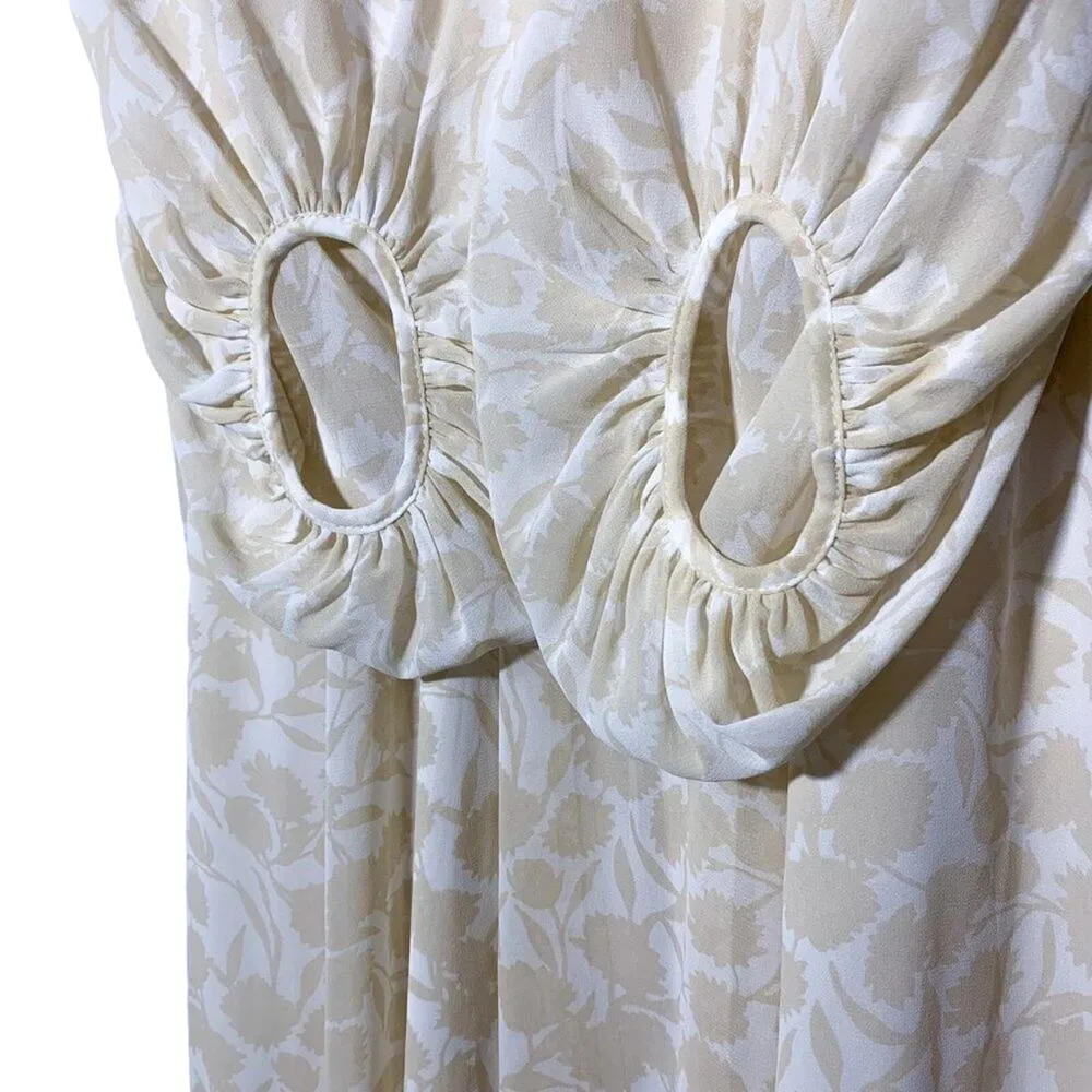 Gal Meets Glam Esther Floral Flowy Long Sleeve Dress (No Belt) Tan Cream 2 - Image 11