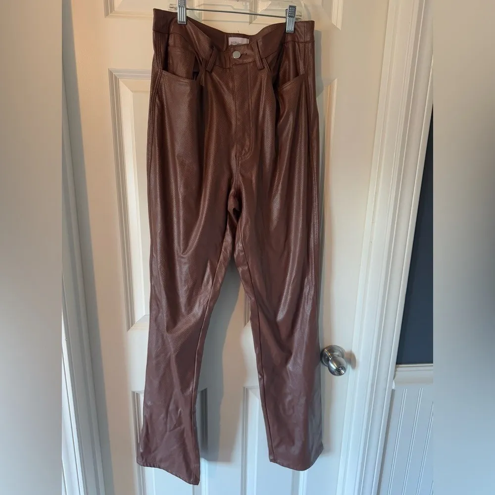 Danielle Bernstein WeWoreWhat Croc‎ Ankle Flare Brown FauxLeather Pant Size27/4 - Image 3