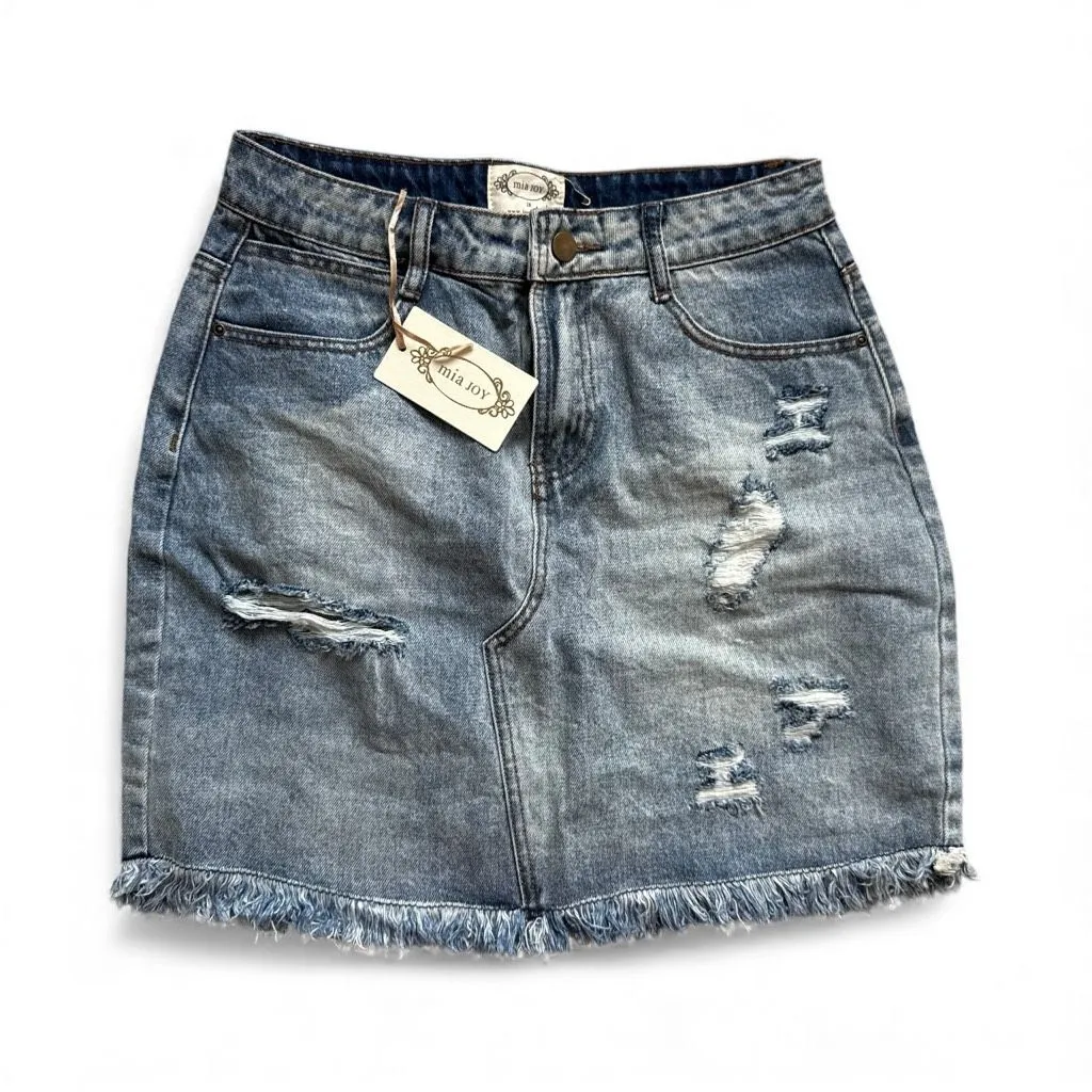 NWT Womens Mia Joy Abilene Distressed Denim Jean Skirt IN Light Blue - Image 3