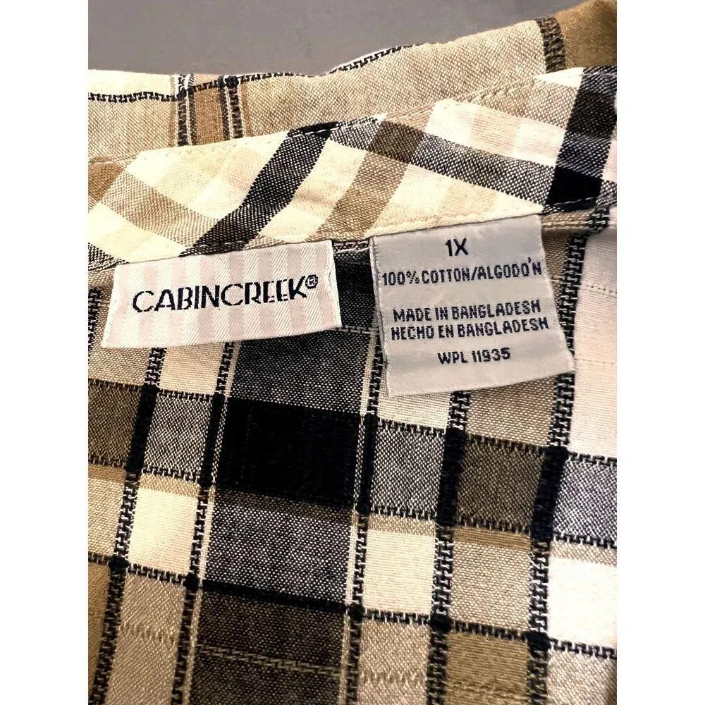 Cabin Creek women's size 1X shirt plaid biege button-up cottagecore, rustic - Image 5