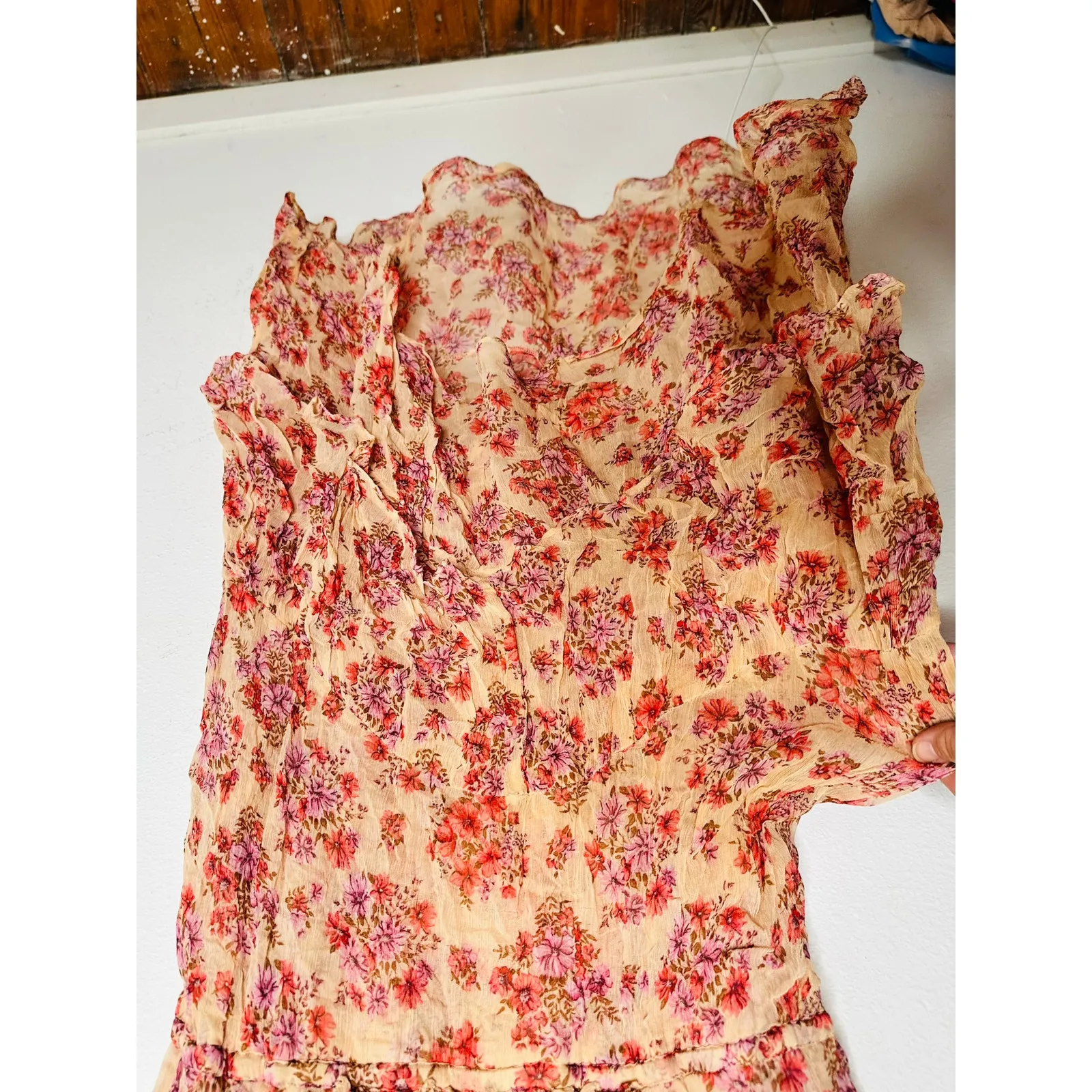 THE KOOPLES Pink Floral Ruffle Hemline Midi Tie Back Floral Frill Dress sz 1 - Image 9