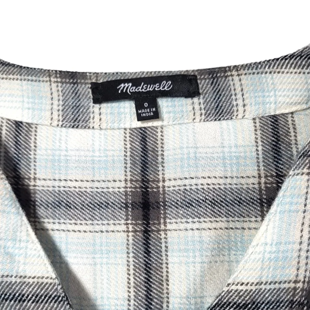 Cotton Button Up Flannel Plaid Midi Dress in Blue Multicolor - Image 6