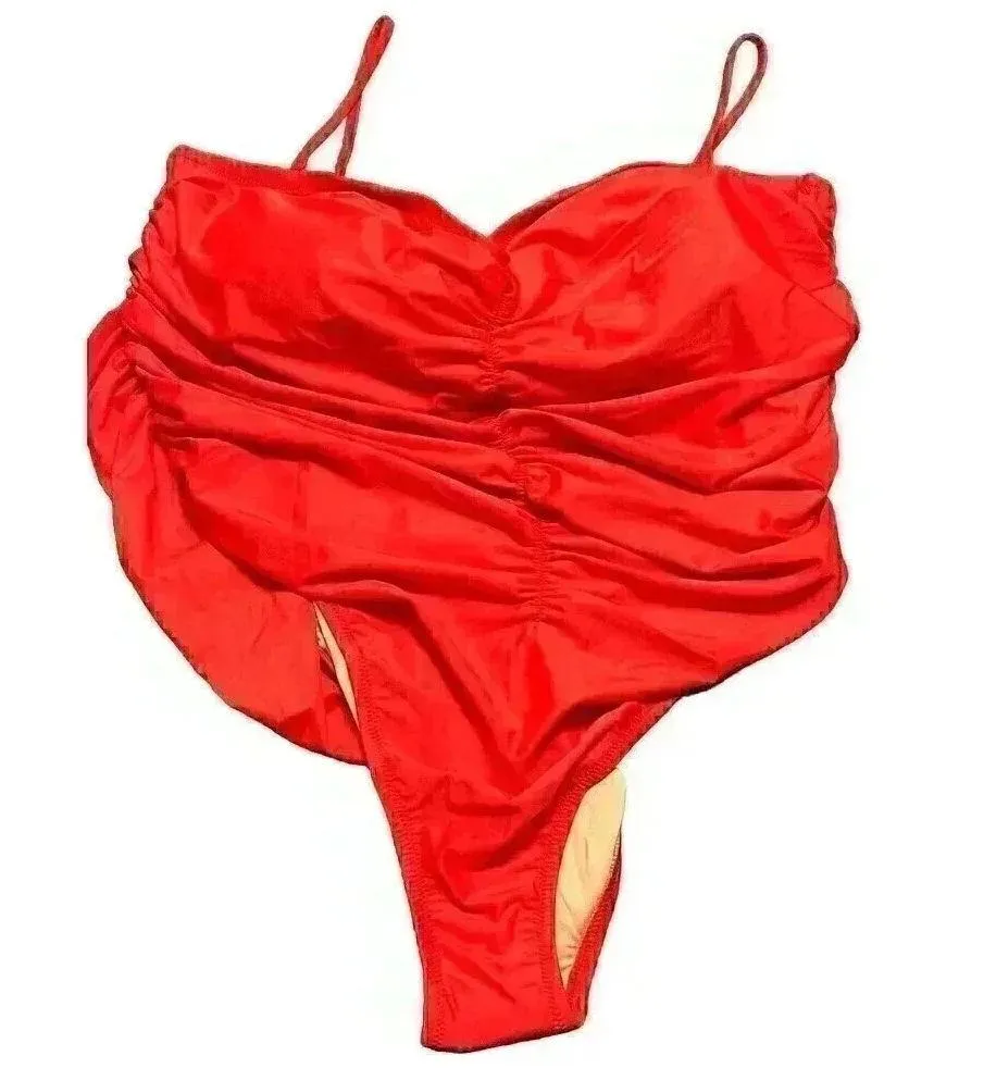 J Crew Red Ruched sweetheart one-piece Removable Straps & Padding Size 24 - Image 5