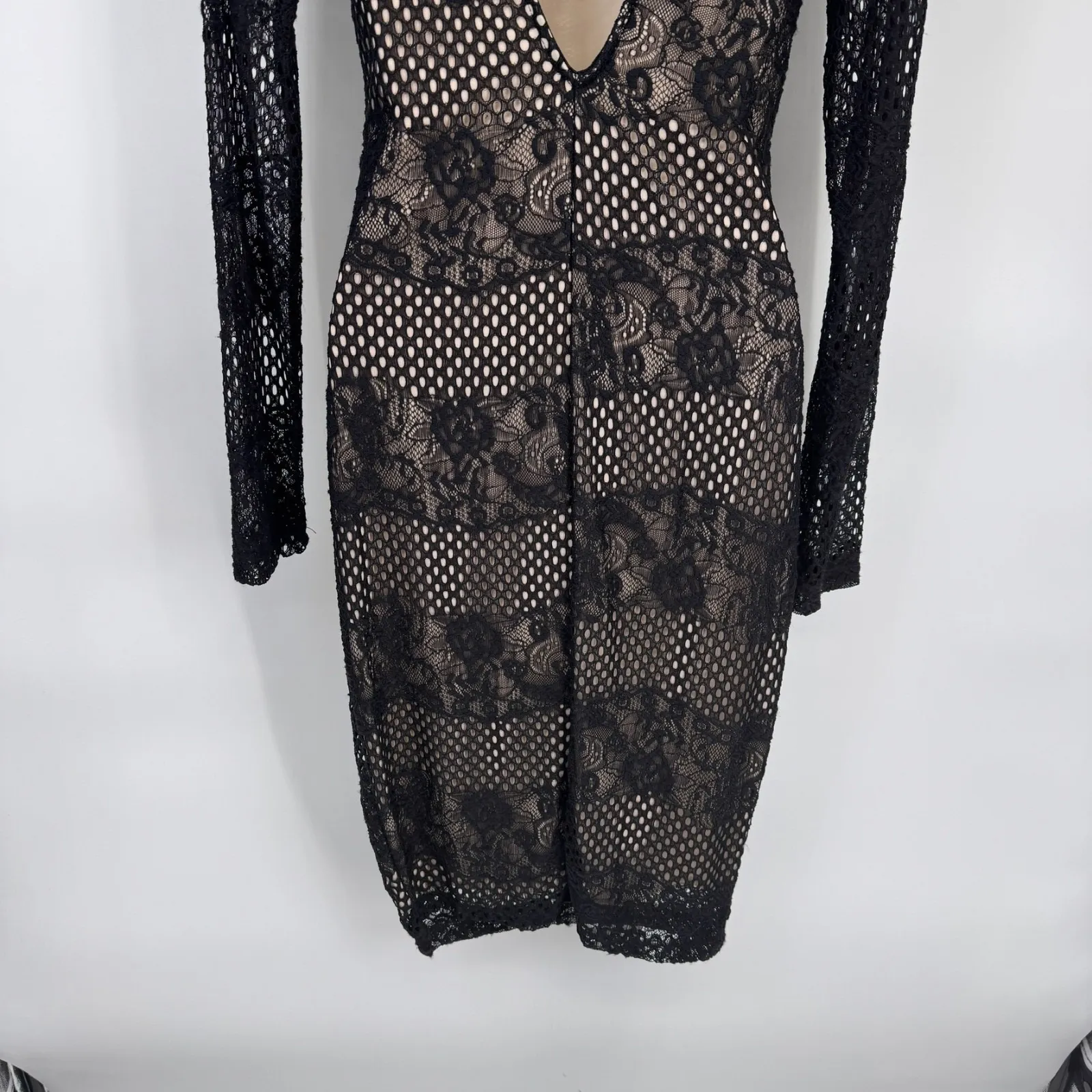 Vintage Y2K Privy Dress Womens Medium Black Lace Mesh Goth Grunge Dark Romantic - Image 7