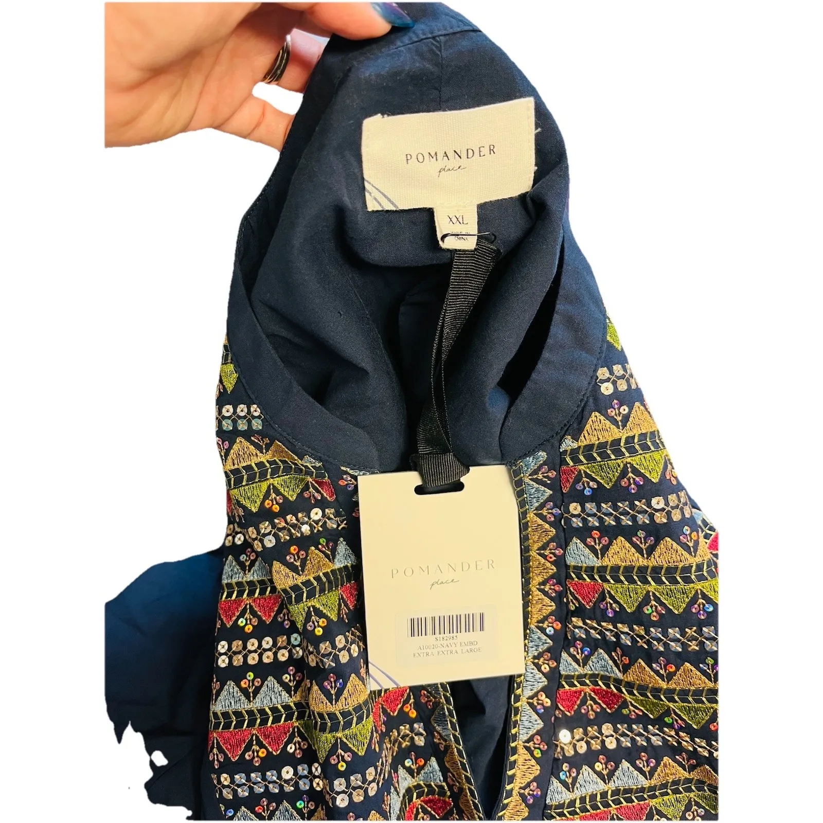 Tuckernuck Pomander Place Kenzo Navy Embroidered Sequin Dress Women's XXL NWT - Image 8