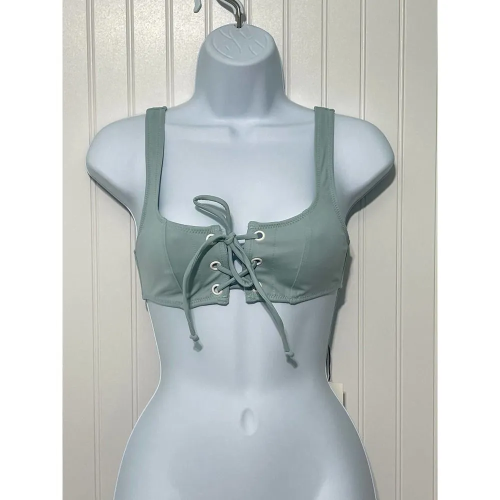 Solid & Striped Isabella Lace Up Bikini Swim Top Sky Blue XS Extra Small - Image 4