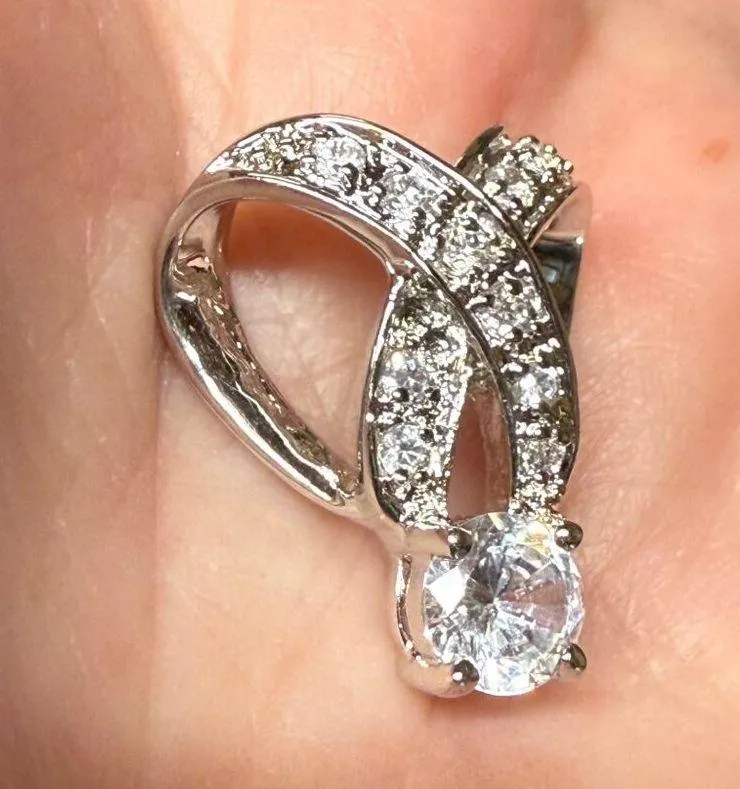 Pendant Necklace Slide CZ Rhinestones Silver Color Metal Lots of Sparkle - Image 10