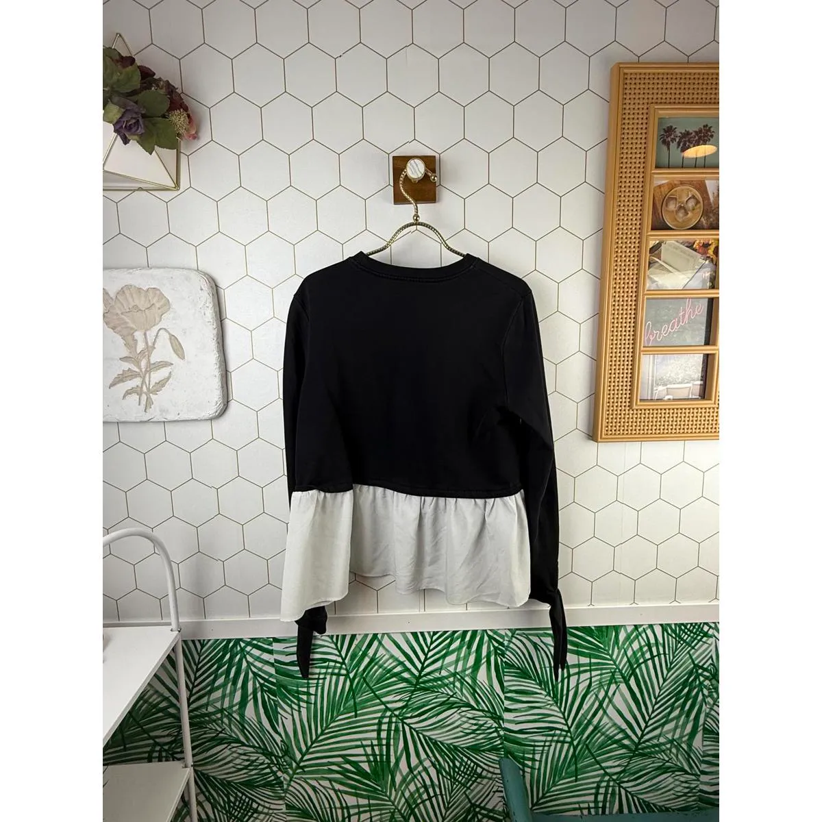 Lord & Taylor Design Lab Black and White Top with Peplum Detail - Image 3