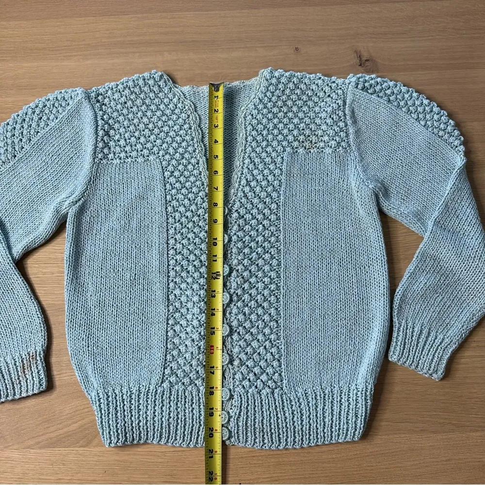 Vintage Handknit Blue Button Up Sweater Sz M Size M - Image 9