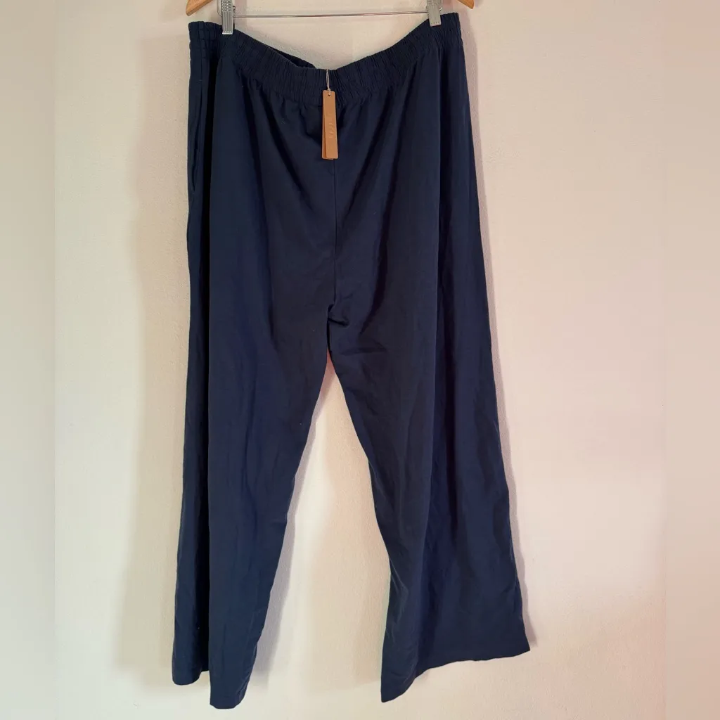 Skims Cotton Jersey Wide Leg Pant in Navy, size XL - Image 3