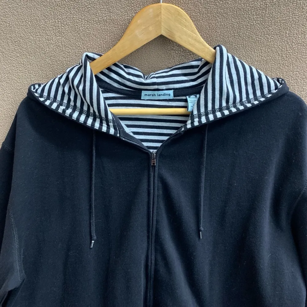 B17-Women's Marsh Landing Hoodie Jacket, XL, Black and White Y2K VTG - Image 2